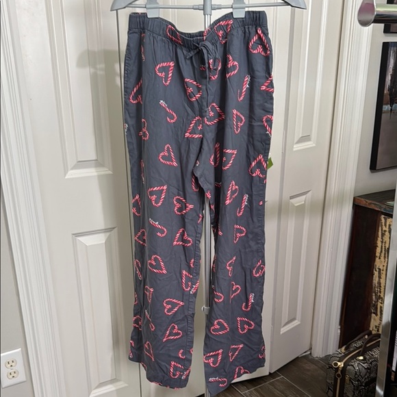 PINK Victoria's Secret Gray Pajama Pants with Red Candy Cane Pattern - Picture 1 of 8
